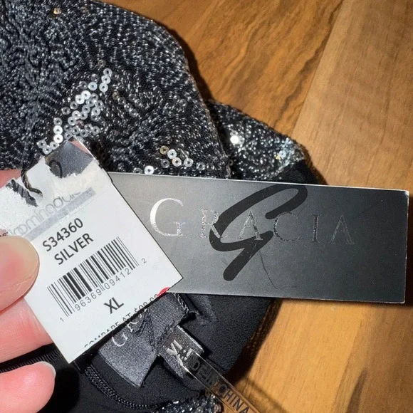 Gracia XL Silver Sequin Skirt Party‎ Cocktail Club NWT FLAW holiday costume - Picture 2 of 8